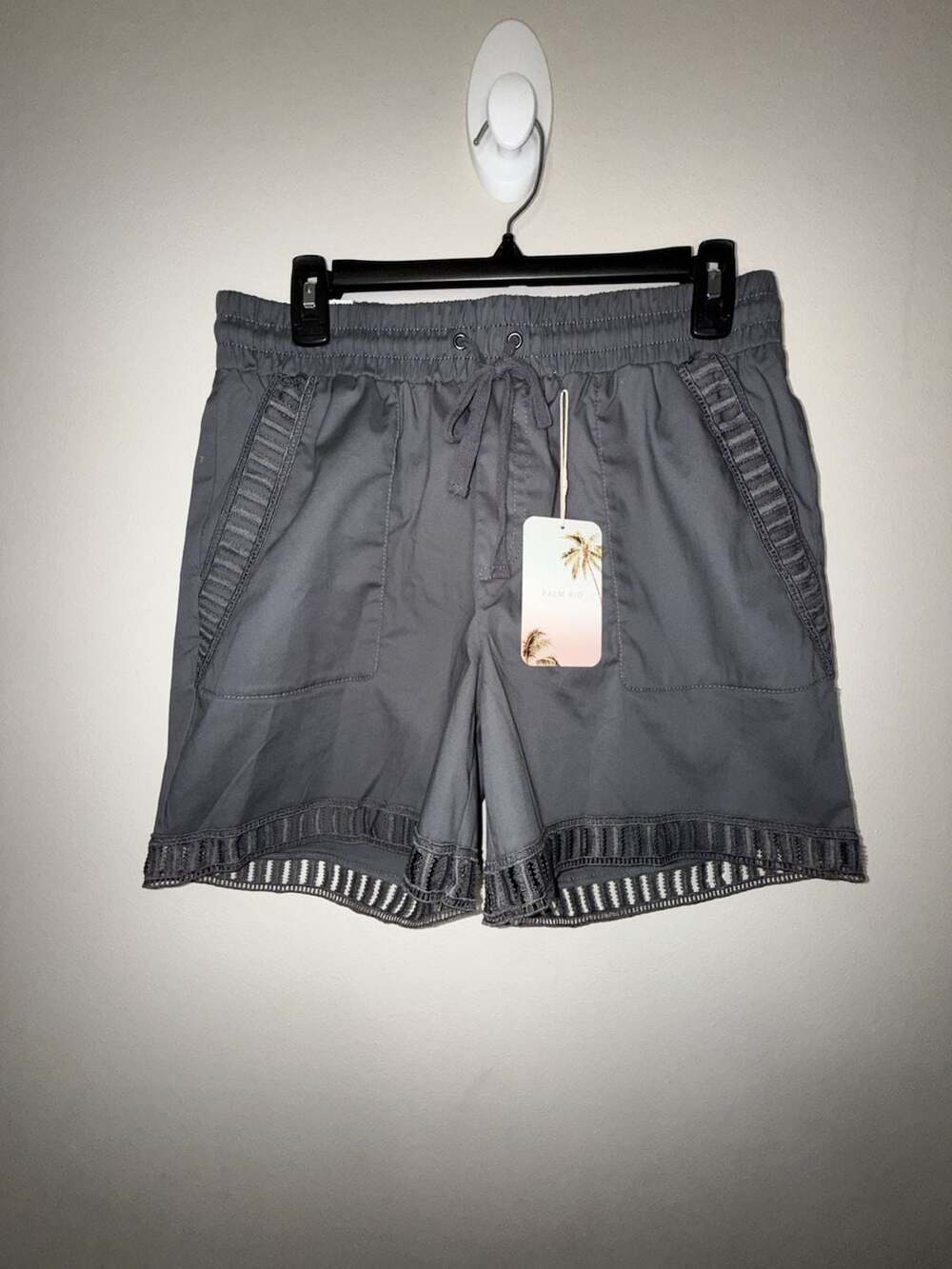 Palm Rio Charcoal Lace Trim Drawstring Shorts Size S